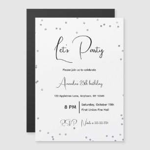 Silver Sparkles Fully Customisable Party Magnetic Invitation