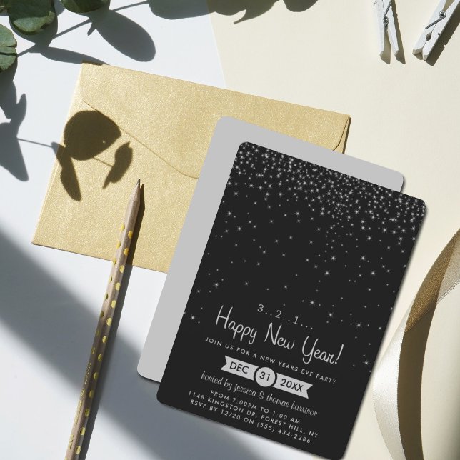 Silver Sparkles New Years Eve Party Invitation (Creator Uploaded)