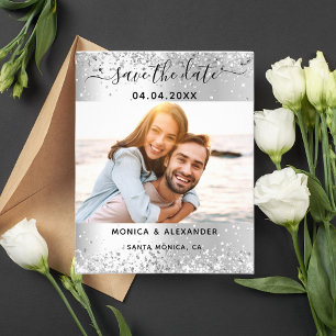 Silver sparkles photo wedding Save the Date Flyer