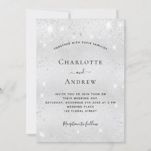 Silver sparkles QR code RSVP wedding Invitation
