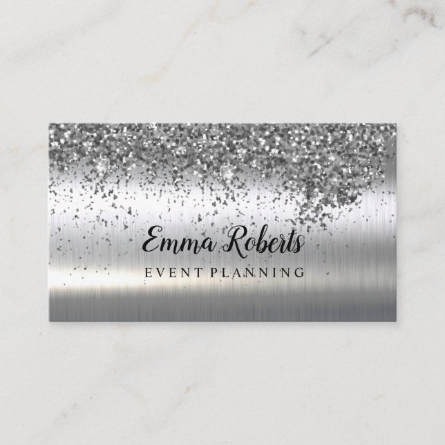Silver Sparkling Event Planning  Business Card (Front)