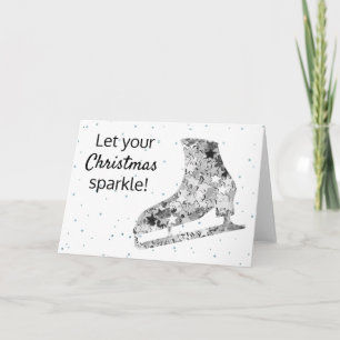 Silver sparkling ice skating Christmas Card
