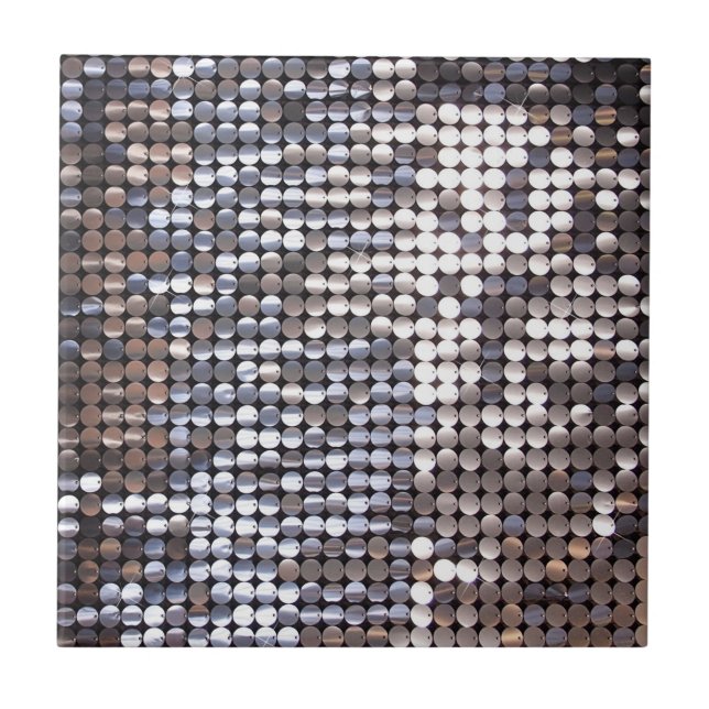 Silver Sparkling Sequin Look Ceramic Tile (Front)