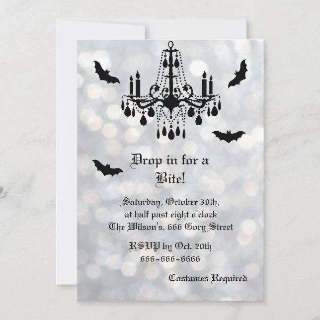 Silver Sparkly Bats Halloween Invitation (Front)