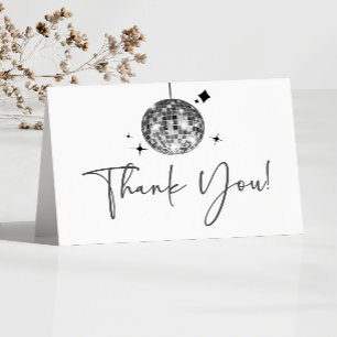 Silver Sparkly Disco Ball Birthday Party Thank You Card