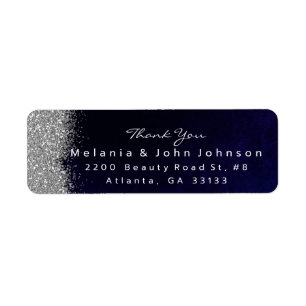 Silver Sparkly Glitter Blue Navy Velvet Return Address Label