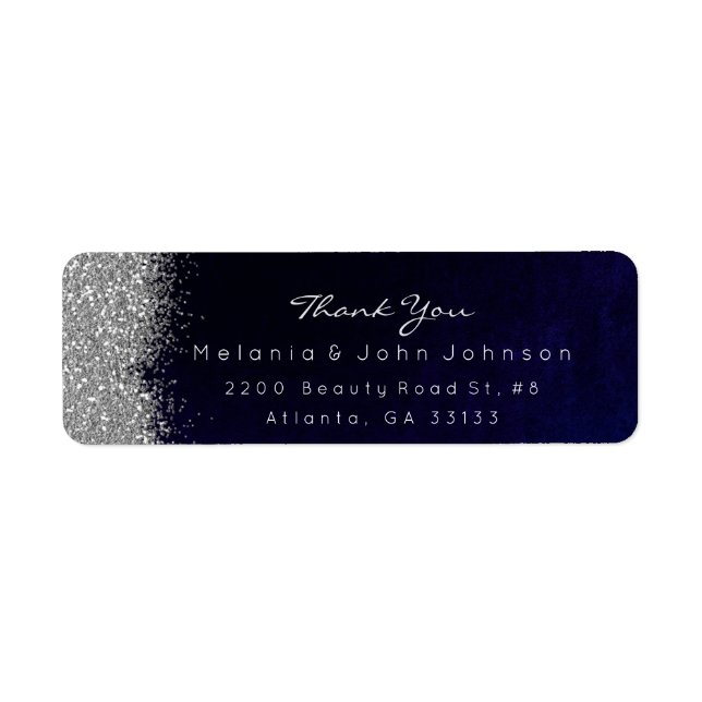 Silver Sparkly Glitter Blue Navy Velvet Return Address Label (Front)