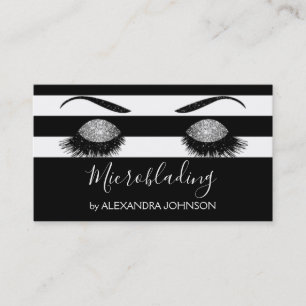 Silver Sparkly Glitter Modern Microblading Business Card