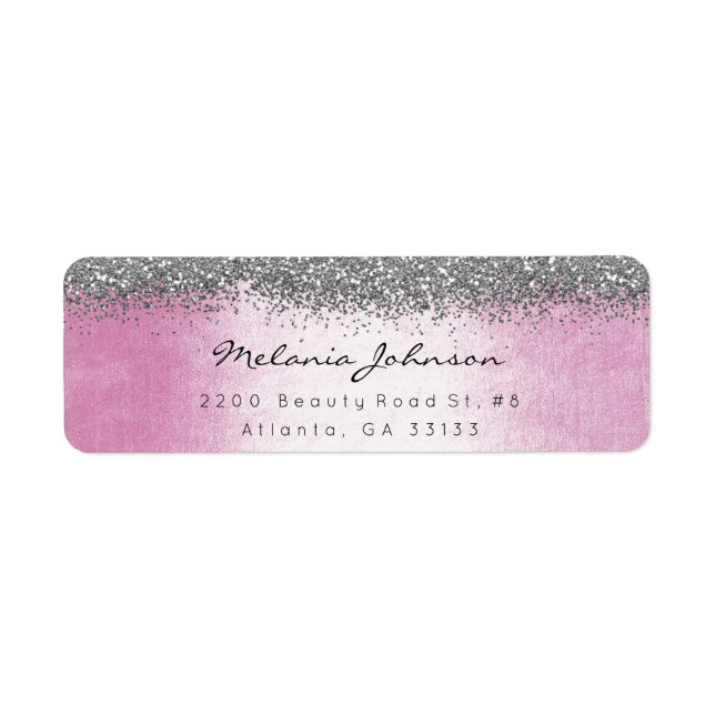 Silver Sparkly Glitter Pink Pastel Return Address Label (Front)