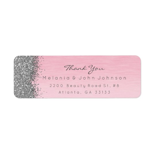 Silver Sparkly Glitter Pink Rose Pastel Return Address Label