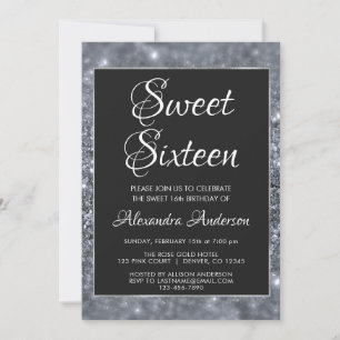 Silver Sparkly Glitter Sweet 16 Birthday Invitation