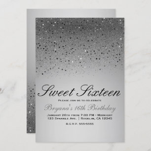 Silver Sparkly Glitter Sweet 16 Birthday Party Invitation