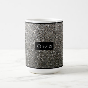 Silver Sparkly Glitter with Personalised Name Coffee Mug