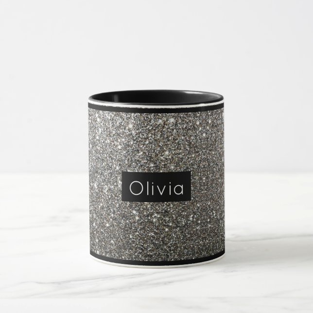 Silver Sparkly Glitter with Personalised Name Mug (Center)