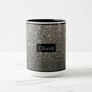 Silver Sparkly Glitter with Personalised Name Two-Tone Coffee Mug