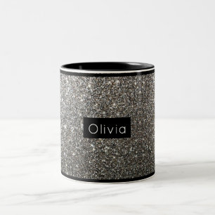 Silver Sparkly Glitter with Personalized Name Two-Tone Coffee Mug