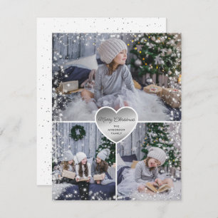 Silver Sparkly Photo Merry Christmas Holiday Card