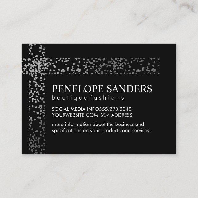 Silver Speckled Stripes Black Business Card (Front)