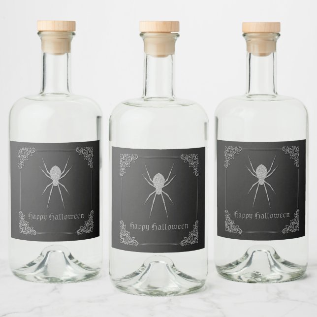 Silver Spider Halloween Liquor Bottle Label (Bottles)