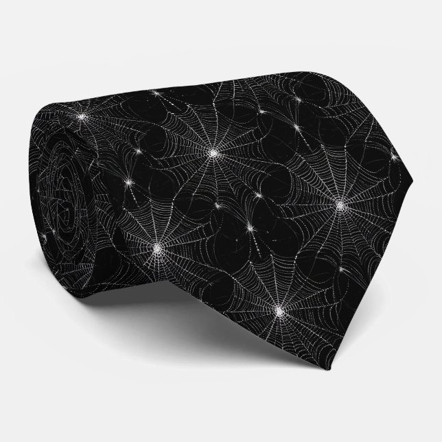 Silver Spiderweb Lace on Black Tie (Rolled)