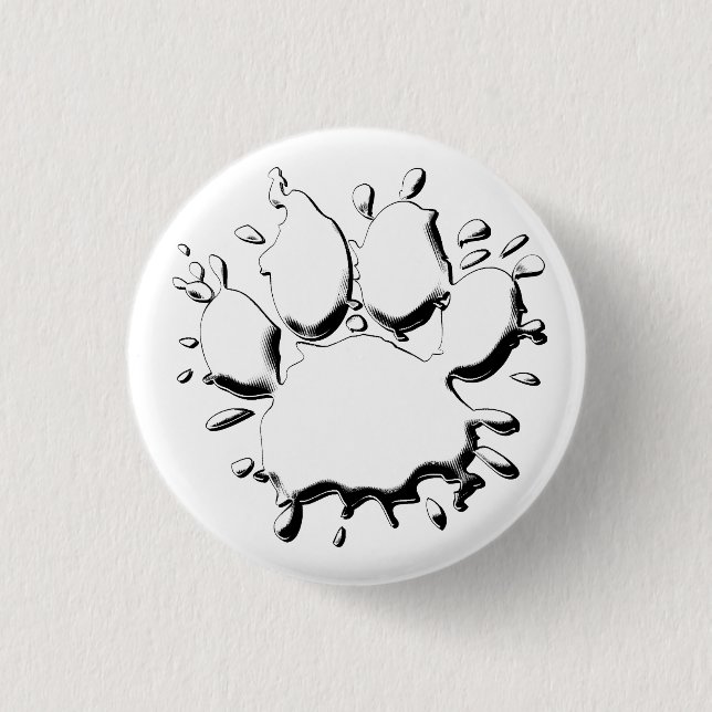Silver Splatter Dog Paw Drawing 3 Cm Round Badge (Front)