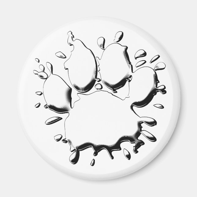 Silver Splatter Dog Paw Drawing Magnet (Front)