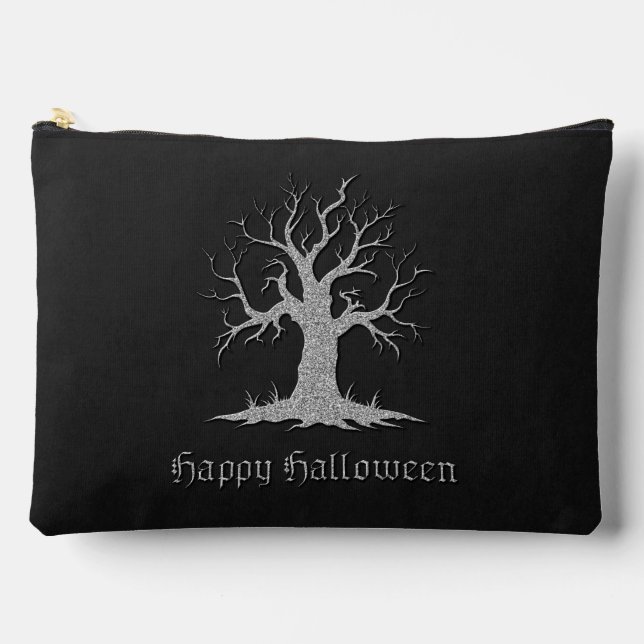 Silver Spooky Tree Halloween Accessory Pouch (Front)