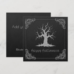 Silver Spooky Tree Halloween Greeting Card