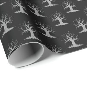 Silver Spooky Tree Halloween Wrapping Paper
