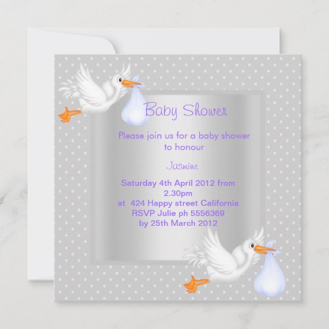 SILVER SPOT STORK BABY SHOWER INVITATION (Front)