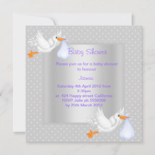 SILVER SPOT STORK BABY SHOWER INVITATION