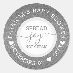 Silver Spread Joy Baby Shower Hand Sanitizer Favou Classic Round Sticker