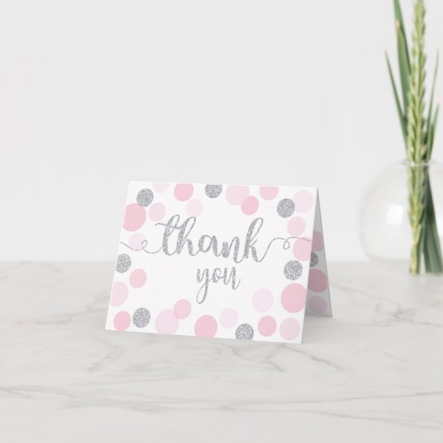 Silver Sprinkles Scatter Pink Dots Thank You (Front)