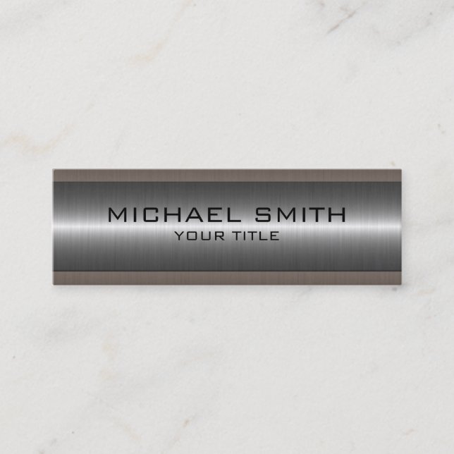 Silver Stainless Steel Metal Look #5 Mini Business Card (Front)