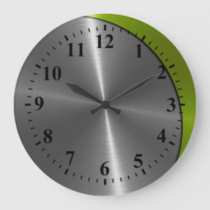 Silver Stainless Steel Metal Look Deco 2 Large Clock