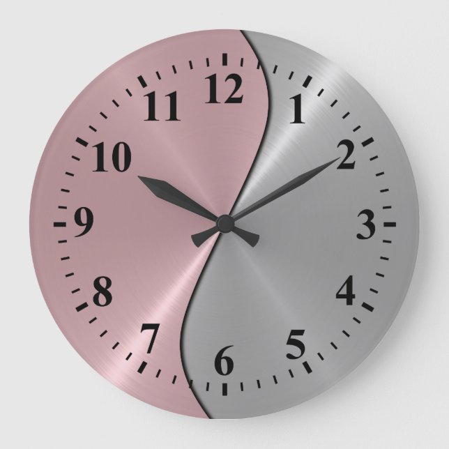 Silver Stainless Steel Metal Look Deco 5 Large Clock (Front)