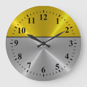 Silver Stainless Steel Metal Look Deco 6 Large Clock