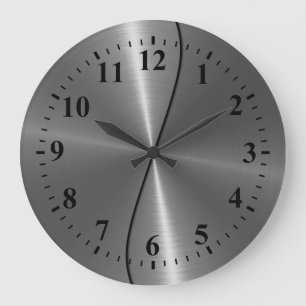 Silver Stainless Steel Metal Look Large Clock