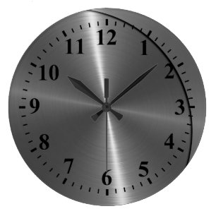 Silver Stainless Steel Metal Look Large Clock