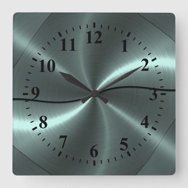 Silver Stainless Steel Metal Look Square Wall Clock (Front)