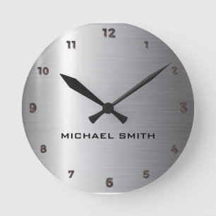 Silver Stainless Steel Metal Round Clock