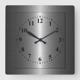 Silver Stainless Steel Metal Square Wall Clock