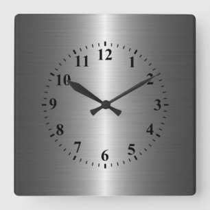 Silver Stainless Steel Metal Square Wall Clock