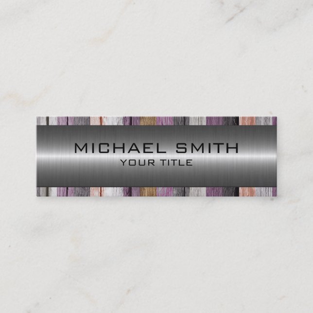 Silver Stainless Steel Modern Wood Look Mini Business Card (Front)