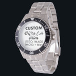 Silver Stainless Steel Watch Custom Gifts for Him<br><div class="desc">Custom Gifts for Him personalised Silver Stainless Steel Watch. Upload logo,  photo,  image,  design and add your own text to make your own personalised birthday,  Christmas,  Father's Day,  Valentine's Day celebration,  office gifts for him (man,  men,  husband,  boyfriend,  father,  dad,  young man,  son).</div>