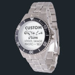Silver Stainless Steel Watch Custom Gifts for Him<br><div class="desc">Custom Gifts for Him personalised Silver Stainless Steel Watch. Upload logo,  photo,  image,  design and add your own text to make your own personalised birthday,  Christmas,  Father's Day,  Valentine's Day celebration,  office gifts for him (man,  men,  husband,  boyfriend,  father,  dad,  young man,  son).</div>