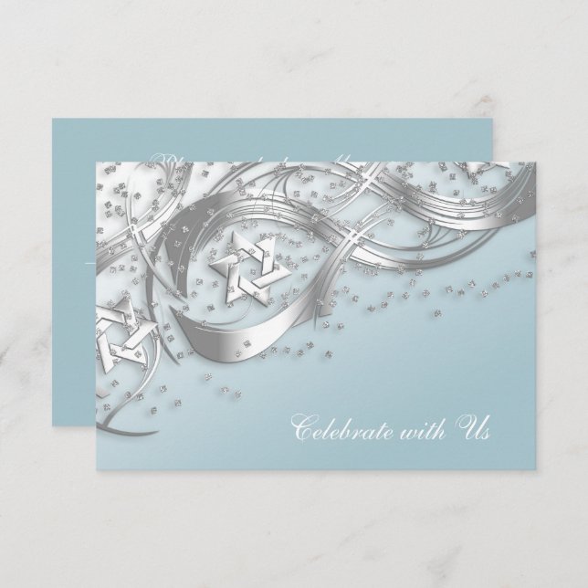 Silver Star Confetti Flourish RSVP Card White (Front/Back)