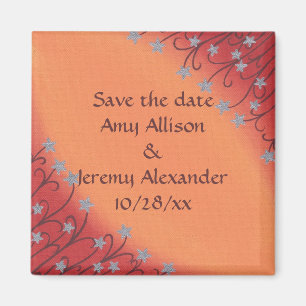 Silver Star Flowers, Orange Save the date Magnets