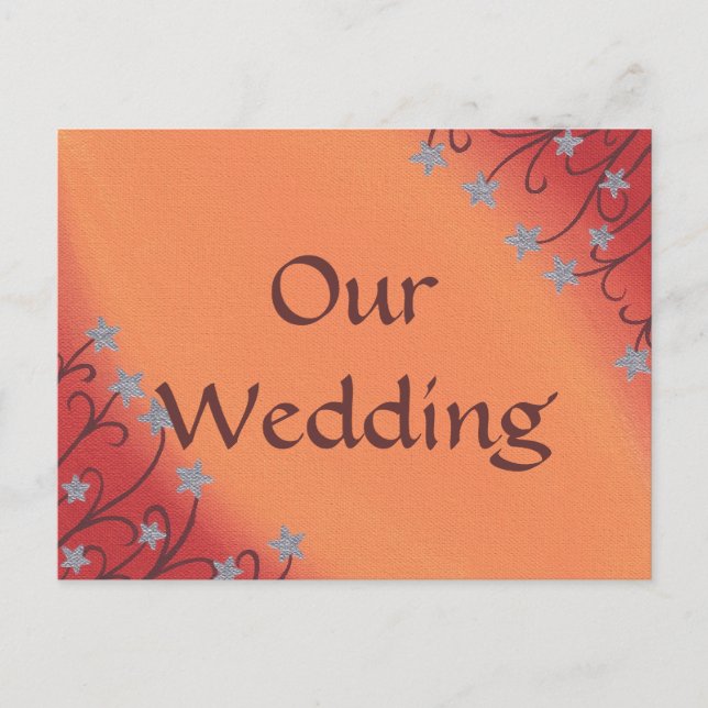 Silver Star Flowers Orange Wedding Invite Postcard (Front)