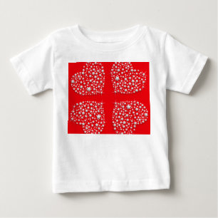 Silver Star Hearts on Red Background Baby T-Shirt